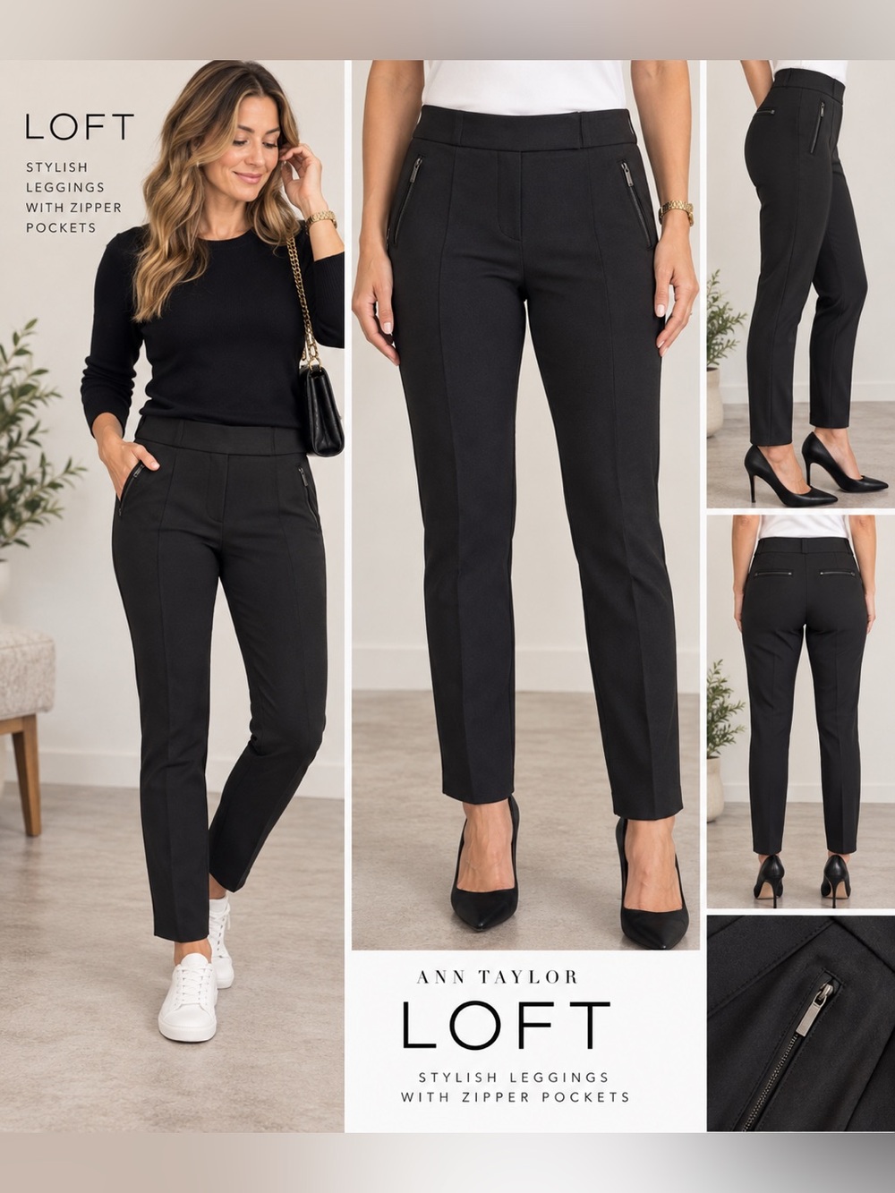 Ann Taylor LOFT petites Slim stylish legging Pants with Zipper Pockets 10P